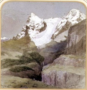 Eiger og Monch fra nær Murron, 20. august 1860 (wc på papir) av English School